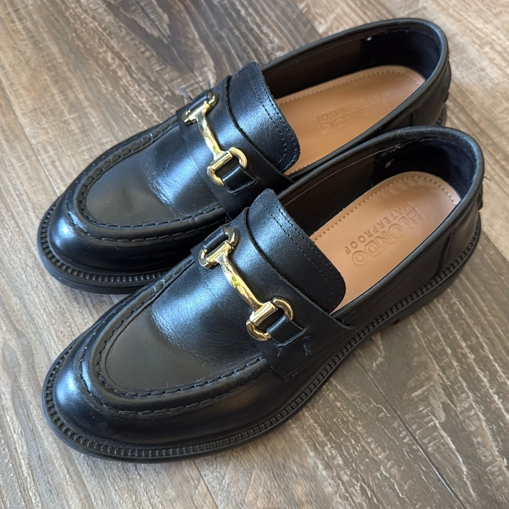 Waterproof Leather Black Loafers